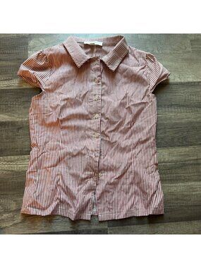 Striped Red & White Button-Up Shirt With Short Sleeves - Thirty/Thirty LA XS